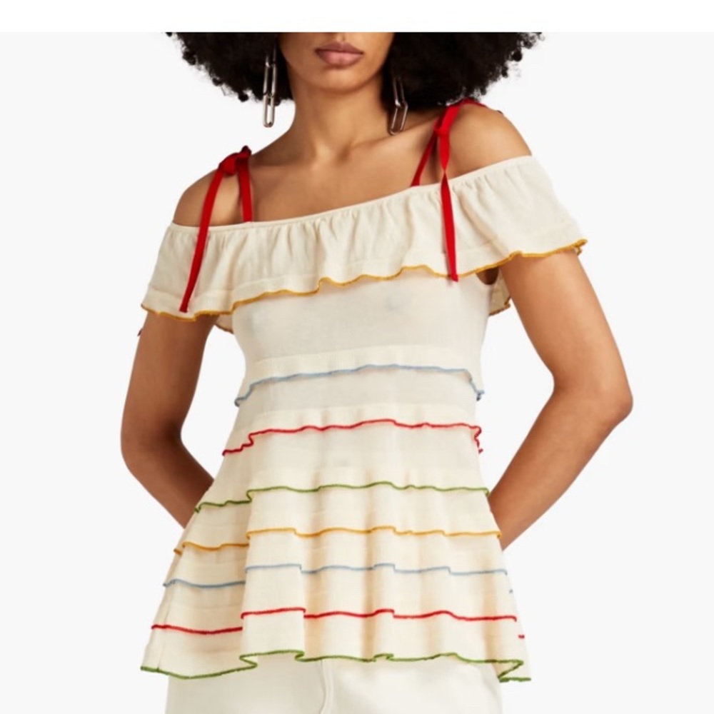 RED Valentino cold-shoulder striped cotton top S